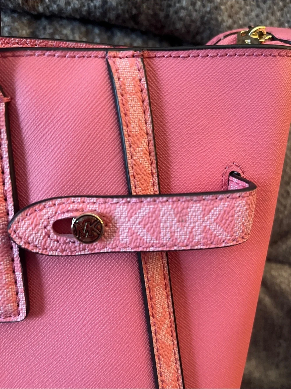 NWT Michael Kors Carmen Large Non-Leather Vegan Belted Tote Tea Rose